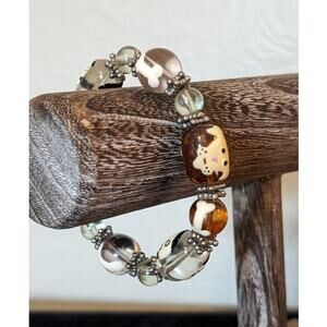 Dog Paw Bone Bead Stretch Bracelet W/ Silver Tone Beads